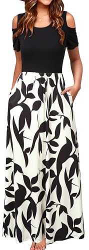 STYLEWORD Robe Longue pour Femme Ete Manches Courtes élégante Floral Robes Maxi avec Poches, XXL