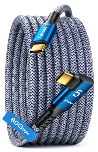 240W for Thunderbolt 5 Cable Right Angle 2 ft, 120Gbps Bandwidth, 80Gbps, Dual 8K, 4K 540Hz, Triple 4K 144Hz for iPhone 17, Thunderbolt 4, USB4, SSD, MacBook M4 Pro, Dock, eGPU, Mac mini M4 / M4 Pro