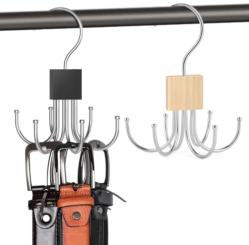 2 Stück Gürtel Krawattenbügel Aufbewahrung, 360° Drehbarer Metall Gürtelhalter für Organisation und Aufbewahrung von Schrankzubehör, Krawatten, Mützen, Gürtel, Schals
