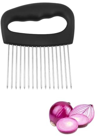 FUGLUS Coupe-Oignon en Acier Inoxydable,Trancheur Universel de Fruits et Légumes avec 16 Aiguilles à Viande,Aides à la coupe(Noir,14.5x9.5cm)