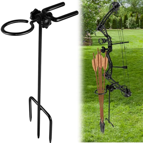 Rotated Ground Blind Bow Holder with Rubber Coated, Rustproof Hunting Compound Bow Holder Stable Archery Bow Stand Versatile Ground Stake Bow Holder Archery Accessories for Hunting Target Practice