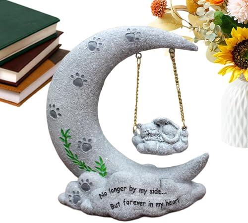 Generisk kattminnessstaty ängel katt måne – mångsidig kompakt elegant memorial staty, pet, gravsten harts påminner himmel, grävmarkör för sorg | mångsidig utomhus inomhus användning sömn