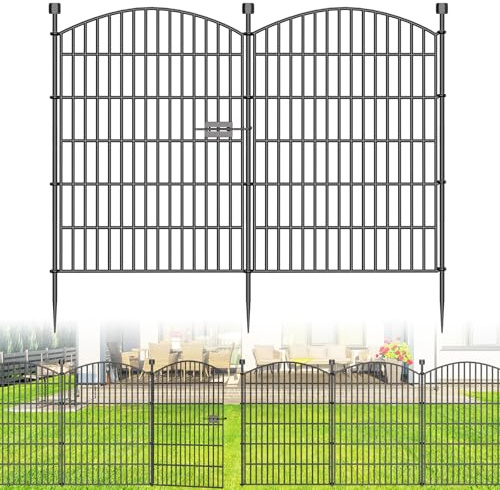 10 Panels No Dig Decorative Garden Fence with Gate - 102 cm (H) x 7.2 m (L), Dog Fence Outdoor for Yard, Rustproof Metal Animal Barrier Ground Stakes Fencing for Garden, Patio, Flower Bed