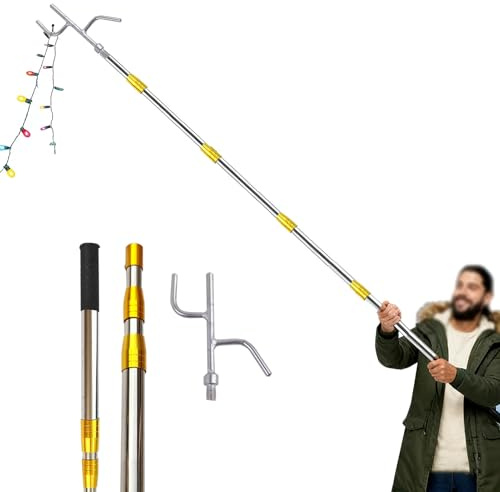 Båtkrokar Extra Lång Teleskopisk Ljusstång, Julgransförlängare med Utbytbara Krokar och Grepp, Repkrok i Rostfritt Stål med Tryck- och Dragfunktion(95-240cm/38-95)