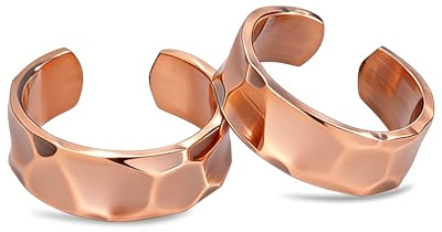 BioMag Bagues en Cuivre Pur 100% pour Femmes & Hommes (Lot de 2) | Bagues en Cuivre Cuivre Massif Brut, Sans Revêtement, Fabriquées à la Main, Réglables, Design Ouvert Style Tibétain