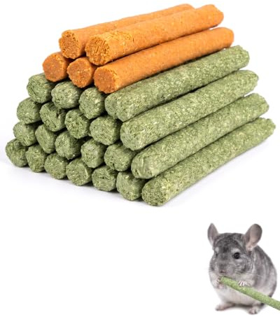 BTACGWP 200g Juguetes para Conejos y Pequeñas Mascotas - Palitos de Heno Timothy Natural y Zanahoria para Masticar, Snack Molar para Hamsters, Cobayas, Chinchillas y Otros Roedores