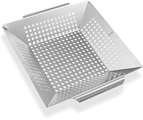 Pure Grill BBQ Vegetable Grilling Basket - Stainless Steel Barbecue Wok Pan Tray