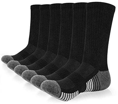 coskefy Cotton Sports Socks Cushioned Running Socks Trainer Socks for Men Women Walking Hiking Trekking Socks, 43624, 6 Pairs*black (A)
