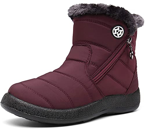 Gaatpot Womens Boots Water-resistant Ankle Booties Faux Fur Lined Snow Boots Winter Warm Shoes Zip,Tibetan Red 8 UK