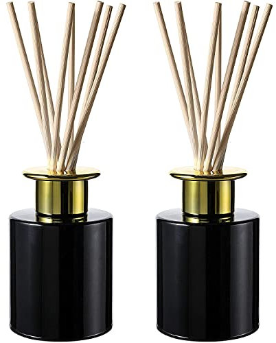 WHOLE HOUSEWARES Schwarzer Raumduft Diffuser - 16 Stück Raumduft Stäbchen und Goldener Kappe - 2er Set Duft Diffuser Raumlufterfrischer Hochzeit, oder Zum Muttertag
