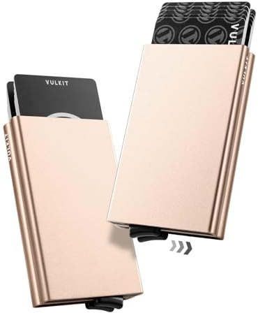VULKIT Tarjeteros Metalico Doble Tarjetero Mujer RFID Bloqueo Porta Tarjetas Protector Funda Tarjeta Credito hasta 10 Tarjetas, Champán
