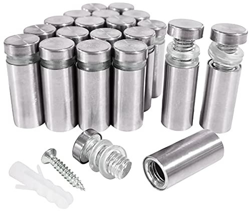 Standoff Screws, 20 Pcs 1/2 x 1.18in Stainless Steel Glass Stand Offs, Mounting Glass Hardware Sign, for Hanging Acrylic Picture Frame Dry Erase Board Advertising Nail