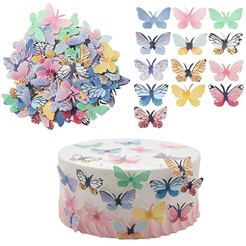 Gyufise 72Pcs Edible Butterfly Cupcake Toppers 3D Colorful Butterfly Cake Decoration Realistic Butterfly Dessert Decoration for Birthday Party Wedding Food Decorations Mixed Size