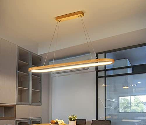 LED Dimmbar Holz Pendelleuchten mit Fernbedienung, Farbtemperatur/Helligkeit/Höhenverstellbar Modern Esstisch Lampe Hängeleuchte Pendellampe für Wohnzimmer Schlafzimmer Esszimmer Holzlampe L70cm …