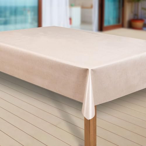 laro Wachstuch-Tischdecke Abwaschbar Garten-Tischdecke Wachstischdecke PVC Plastik-Tischdecken Eckig Meterware Wasserabweisend Abwischbar, Muster:Uni Creme-beige meliert, Größe:110x180