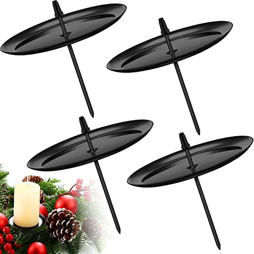 Nuenen 4 Bougeoirs de Couronnes de l'Avent | Chandelier de Couronnes en Métal Noir, Bougeoir de l'Avent de Noël, pour DIY Guirlande Avent Décoration de Table de Noël