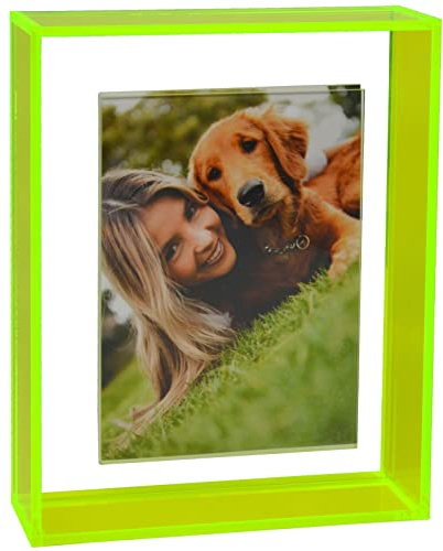Mutellstory Marco de fotos acrílico de 5 x 7 pulgadas, marco de fotos flotante de neón para montaje en pared y mesa, decoración en galería, oficina en casa, color verde neón