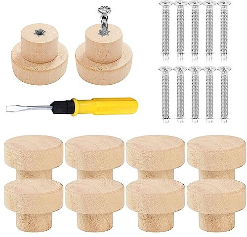 GAROMIA 10 Stück Möbelknöpfe Holz, Schubladengriff Holz Rund Möbelknöpfe Holz Kinder Schrankknöpfe mit Schrauben Holz Tür Schubladengriffe für Schubladen Schränke Kommode 35 * 25mm