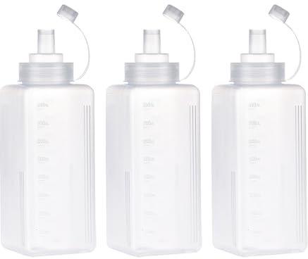Disnace 3 Stück Plastik Squeeze Flasche, Breiter Mund Quetschflasche Mit Kappen, Transparent Kein Leck Condiment Flaschen für Malen,Backen,Ketchup,scharfe Soße,Olivenöl, Saucenflasche (# 800ML)