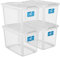 ATHLON TOOLS 4x 60 L Aufbewahrungsboxen mit Deckel, lebensmittelecht - Verschlussclips - 100% Neumaterial Plastik-Box transparent - Kleiderboxen stapelbar