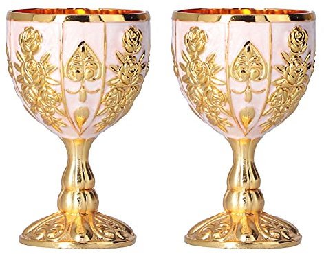 Leopacat Copas de Vino Vintage, Copa de Cáliz Vintage de Metal en Relieve de Oro,Whisky Copa, Copas de Chupito, Copas de Vino Medievales para Bar en Casa Boda Fiestas Decoración 2 Uds 30 ml