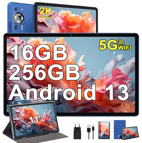 ZIOVO Tablette Android 13 Tablette 11 Pouces 16Go RAM+256Go ROM/TF 1To, 2K Écran Tablette Octa-Core 2.0GHz,5G WiFi/2000 * 1200/8600mAh/13+5MP/GMS Certified/Couvercle métallique,Tablette Tactile -Bleu