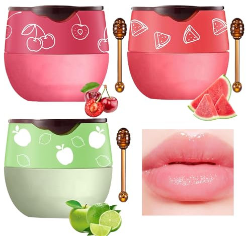 Katslyn 3-Piece Honey Lip Balm Set - Overnight Moisturizing Lip Mask with Silky Hydration, Repair and Exfoliation (Honey+Watermelon+Cherry)
