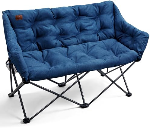 EVER ADVANCED Campingstol hopfällbar för 2 personer, hopfällbar soffa 320 kg, lastbar, lyxig fällstol XXL 2-sits, campingsoffa tjock vadderad högt ryggstöd extra lång för utomhus trädgård balkong