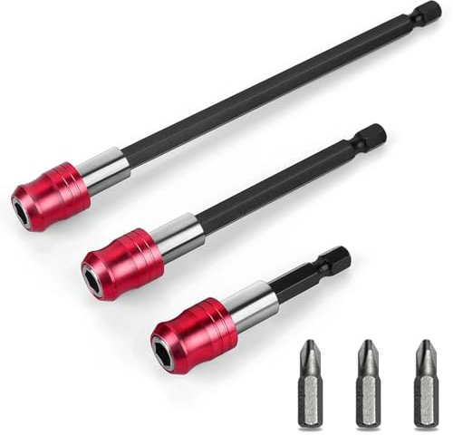 FYKZQWDS 6 Pcs Drill Bit Holder Set, Red Bit Holder for Impact Driver Drill Bit Extension Durable Bit Holder Batch Head Matching Impact Driver Bit Holder and Drill Extension Bit Holder(60/100/150mm)