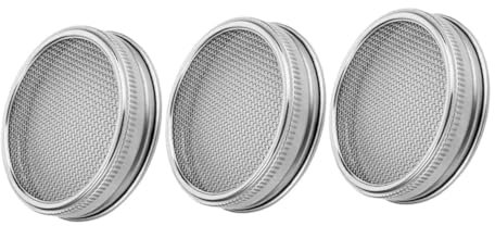 CONGARTENO 3pcs Wide Mouth 86mm Stainless Steel Sprouting Jar Lids with Mesh Strainer Cap, Food-grade Seed Germination Cover for Household Sprouting and Growing