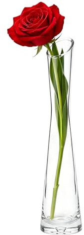 Vase en verre soufflé fait à la main de 25 cm - Vase à fleurs en verre transparent à tige unique - Centre de table décoratif pour mariage, réception, table à manger, décoration de maison et de bureau