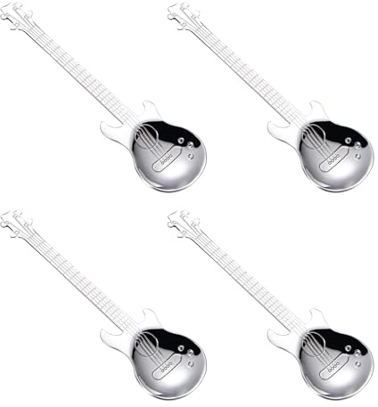 4 stycken dessert skedar dekorativ musiknot blandningssked kaffesked gitarr kaffesked set, rostfritt stål för te mjölk kaffe dessert dryck milkshake