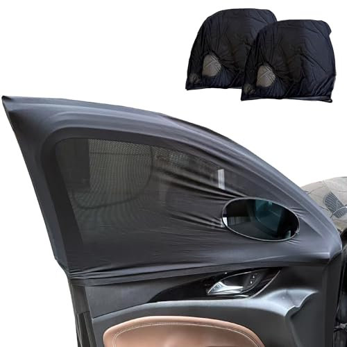Car Front Window Shades, OUTTDID 2 Pack Side Window Sun Shades, Car Heat and UV Protection Stretchy Mosquito Net Cover Fit Cars SUVs - Up to 80x126cm