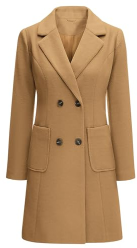 Yuson Girl Manteau Femme Hiver Manteau en Laine Classique Chaud Trench Coats Double Boutonnage À Revers Chic Manteaux Blazer Mi-Long Casual Veste(Camel, L)