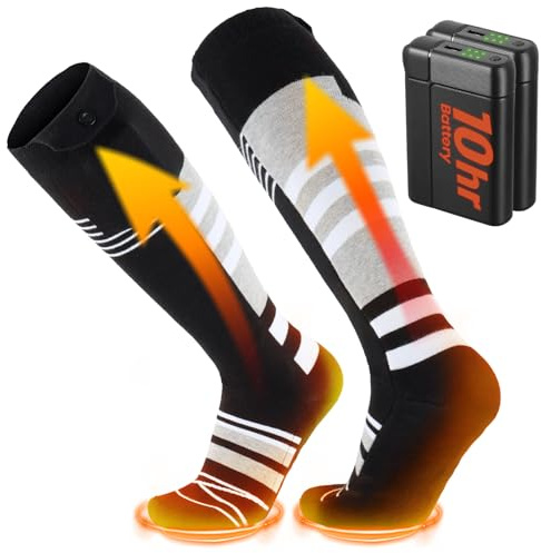 SURGOAL 8000mAh*2 Heated Socks, Up to 10-Hour Battery Runtime Rechargeable Electric Socks | Cold Weather Foot Warmer Socks for Men Women | Outdoor Hunting Skiing Camping Hiking, Non-APP Control