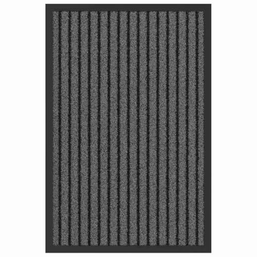 vidaXL Alfombrilla Rayas Negra y Gris 40 x 60 cm Antideslizante Absorbente de Agua Geométrica Sintética para Interior y Exterior Entrada Bienvenida Alfombra de Casa Piso Pie Entrada Pasillo Cuarto d