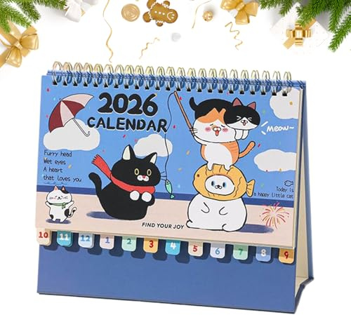 2026 Katkalender, kalender med spiralbindning och söta katter | 12 månader djurkalender | för djurälskare för planering, möte, dekoration och organisering