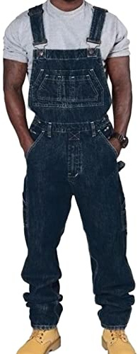 ORANDESIGNE Salopette Homme Vintage Coupe Régulière Multipoches de Travail Salopette Jeans Pantalon en Denim Slim Jumpsuit Dungarees Streetwear C Bleu Foncé XL