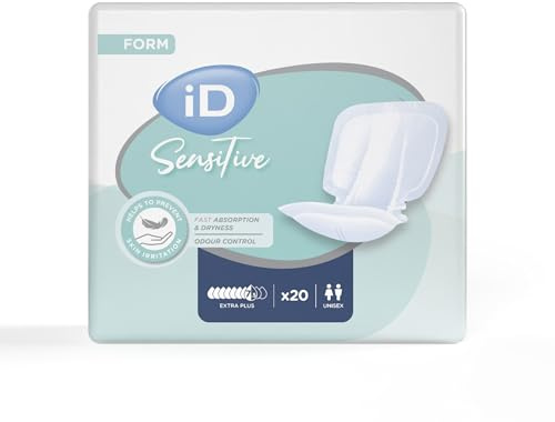 iD Sensitive Form Extra Plus Disposable Incontinence Pad – Super Absorbent, Discreet Design, Anti Leak Protection, Wetness Indicator, Odour Control, Women & Men, Adult Nappies, 20 Pads