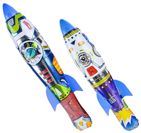 BESTOMZ Giocattolo Razzo Gonfiabile 2 Unitá per Lancio a Squeeze e Testa Smontabile in Plastica e Film di Alluminio per Giochi all Aperto