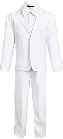 Rafael Boys Tuxedo with Vest, Shirt, and Bow Tie – White, Size 8