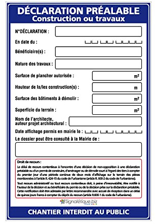 Signalétique.biz - Panneau Déclaration Préalable Travaux + Marqueur Noir - Akylux 80x120 cm Sans Œillets