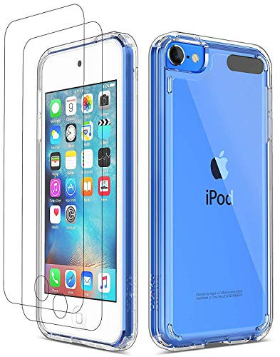 ULAK Funda iPod Touch 7, iPod Touch 5/6 Carcasa con 2 películas Protectoras Híbrido Clear Slim Cubierta de la Suave Resistente a Rayones Absorción de Choque Caso para iPod Touch 5/6/7 - Transparente