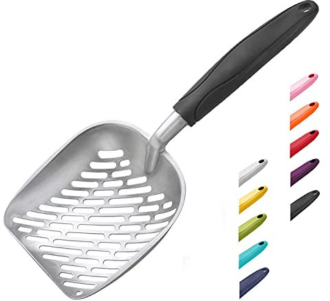 WePet Paletta per lettiera per gatti, setaccio in lega di alluminio, paletta in metallo per gattino, pala profonda, manico lungo, setaccio per cacce, sollevatore di escrementi per gattini, per