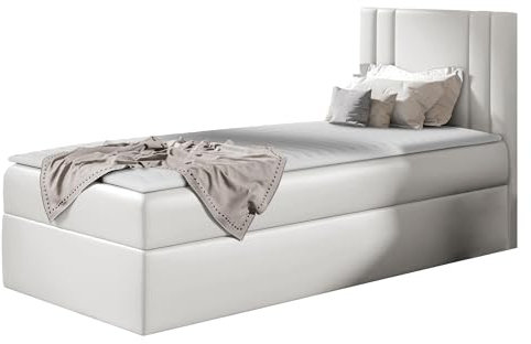 Mirjan24 Boxspringbett mit Bettkasten Harlon Mini, Bettgestell mit Polsterkopfteil, Bonell-Matratze, Topper, Polsterbett, Bett für Schlafzimmer (Soft 017, 100 x 200 cm, Seite: Rechts)