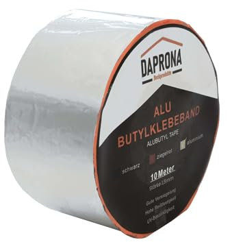 DAPRONA Butylband, Panzertape 10m x 75mm, Alu Dichtungsband Alu, Reparaturband, Dichtband Fenster Dachrinne, wasserfest, hitzebeständig