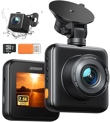 iZEEKER 2.5K Dashcam Auto Vorne und Hinten mit SD-Karte, 1440P Autokamera Armaturenbrett, Dual-Dashcam für Autos 170° Weitwinkel, G-Sensor, Nachtsicht, 24-Stunden-Parküberwachungsunterstützung, WDR