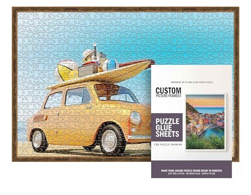 26.5x38.5 Frame Gold Wood Picture Frame Set with Peel and Stick Puzzle Glue Sheets | Interior Depth 0.5 Inches | Rustic Puzzle Frame with UV Acrylic, Foam Board Backing & Hanging Hardware