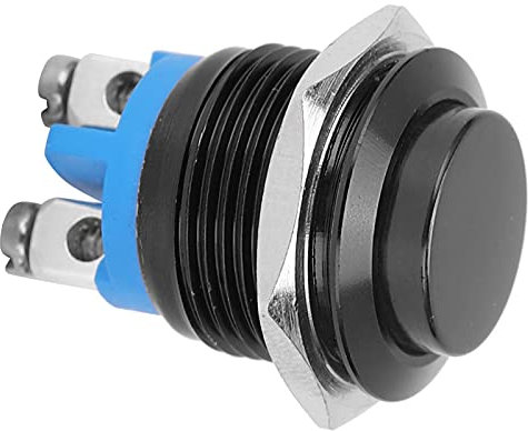 Interruptor de Botón de Metal, Interruptor de Botón de Metal con Enganche de 16 Mm Interruptor de Botón Momentáneo a Prueba de Agua para Barcos, Automóviles y Camiones(Negro)