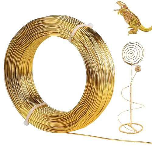 SUPAWAY 1,5 mm Auminiumdraht 100m Länge Craft Aludraht Basteldraht Aluminium Modellierdraht Schmuck Alu-Draht Rolle Blumendraht für Schmuckherstellung Handwerk Modellieren Armaturen Skulpturen Golden